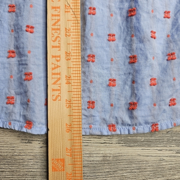 Maeve by Anthro Women's 6 Blue Cotton Button Down Red Embroidery Dots - Picture 6 of 11
